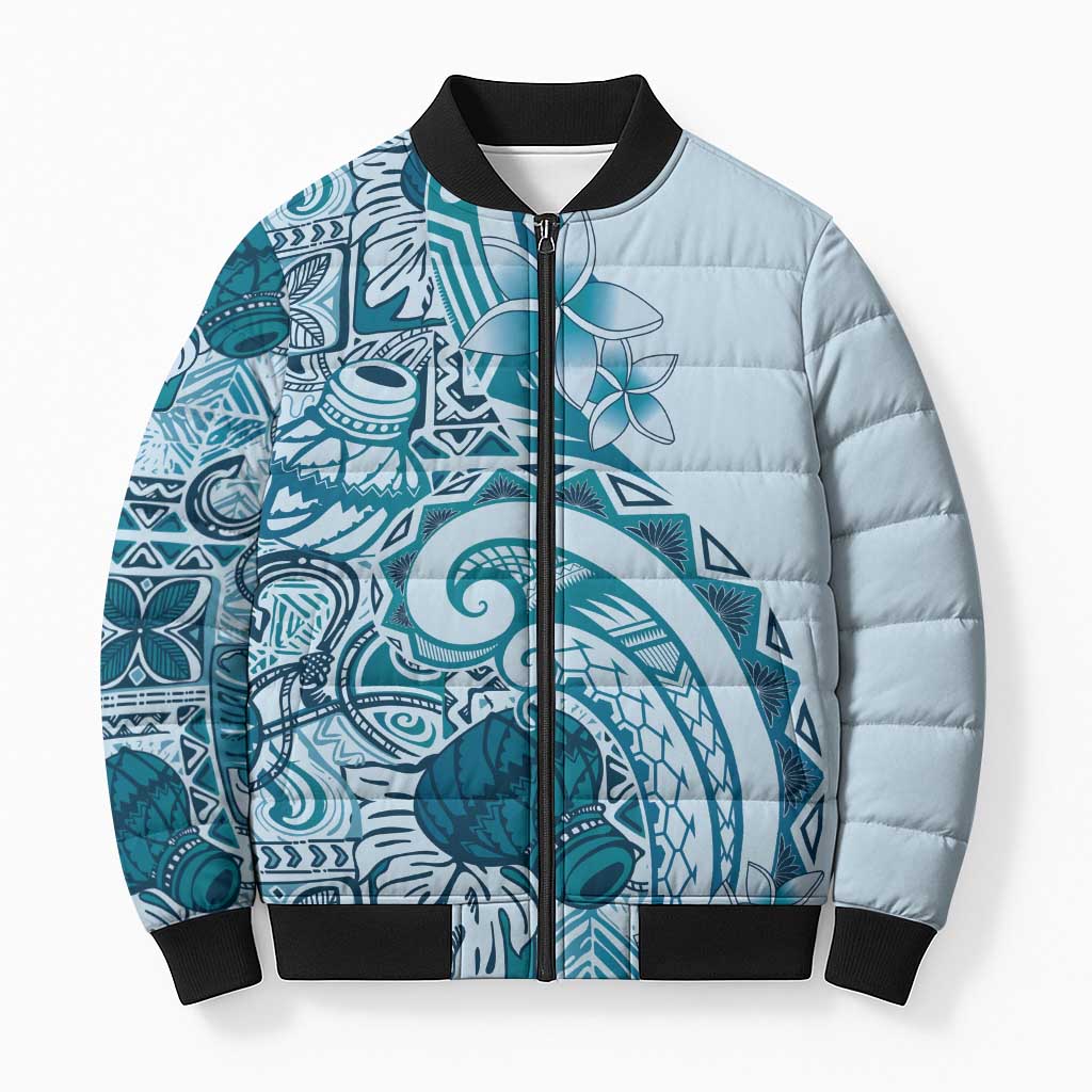 Aloha Hawaii Tapa Bomber Puffer Jacket Cool Turquoise Hawaiian Ipu - Polynesian Pride