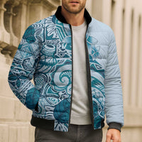 Aloha Hawaii Tapa Bomber Puffer Jacket Cool Turquoise Hawaiian Ipu - Polynesian Pride