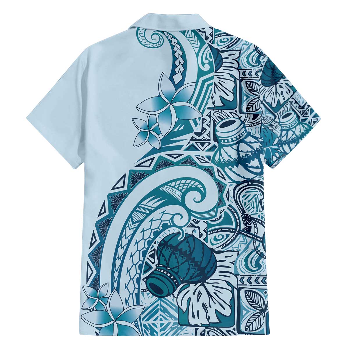 Aloha Hawaii Tapa Family Matching Off The Shoulder Long Sleeve Dress and Hawaiian Shirt Cool Turquoise Hawaiian Ipu - Polynesian Pride