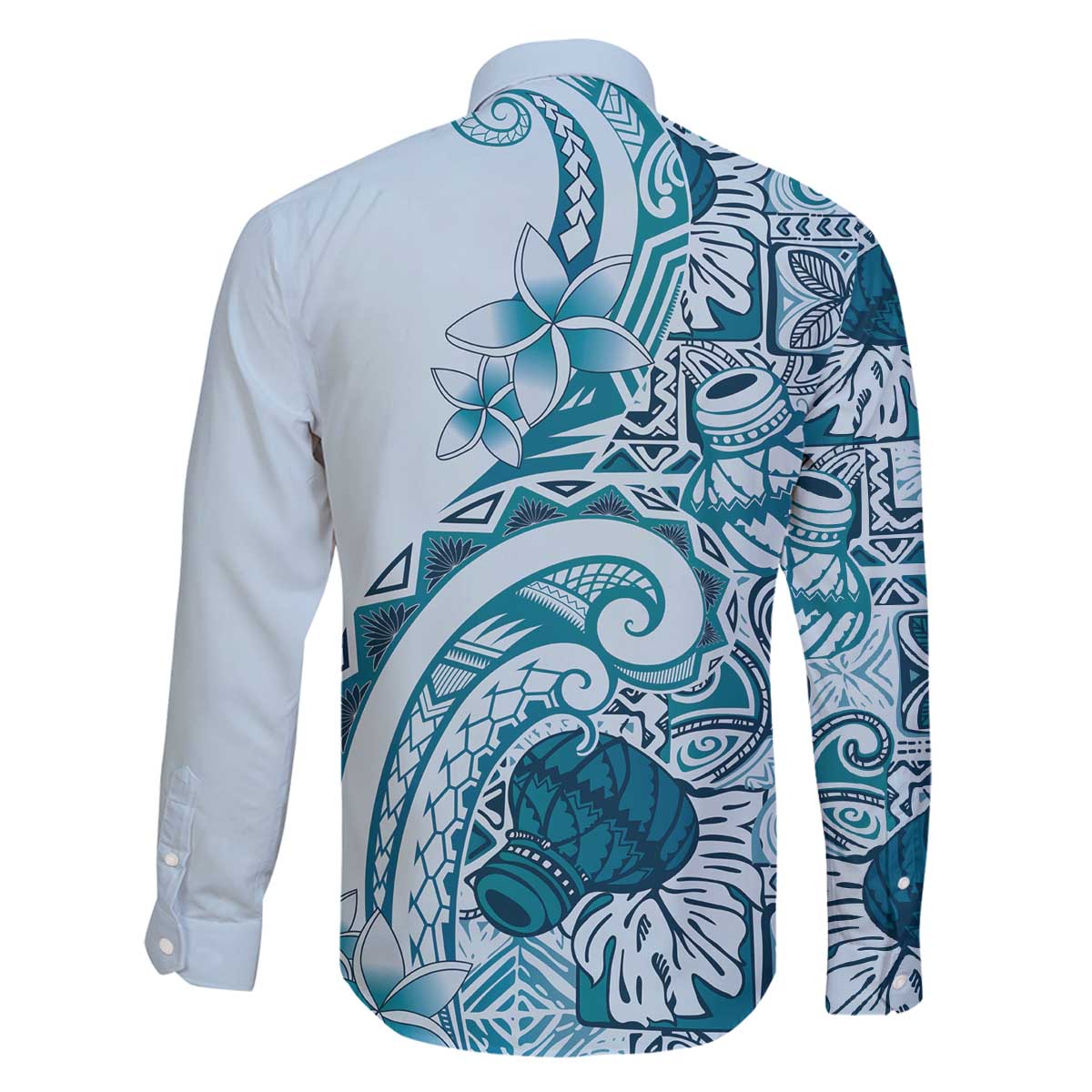 Aloha Hawaii Tapa Family Matching Off The Shoulder Long Sleeve Dress and Hawaiian Shirt Cool Turquoise Hawaiian Ipu - Polynesian Pride