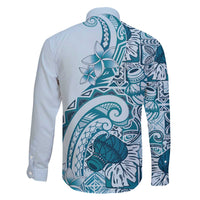 Aloha Hawaii Tapa Family Matching Off The Shoulder Long Sleeve Dress and Hawaiian Shirt Cool Turquoise Hawaiian Ipu - Polynesian Pride