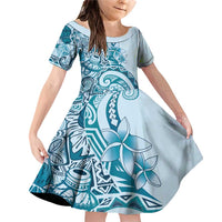 Aloha Hawaii Tapa Family Matching Off Shoulder Short Dress and Hawaiian Shirt Cool Turquoise Hawaiian Ipu - Polynesian Pride