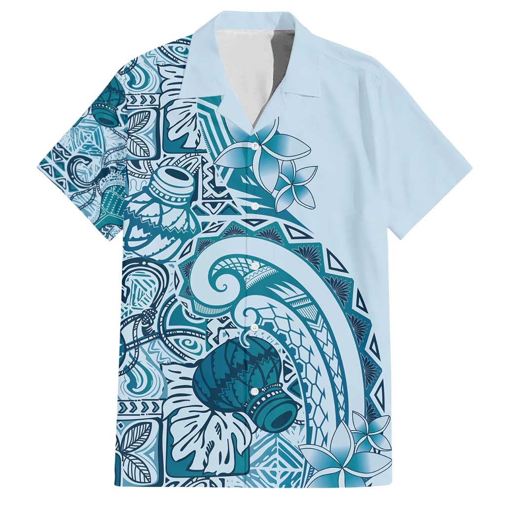 Aloha Hawaii Tapa Family Matching Puletasi and Hawaiian Shirt Cool Turquoise Hawaiian Ipu - Polynesian Pride