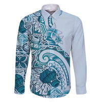 Aloha Hawaii Tapa Family Matching Puletasi and Hawaiian Shirt Cool Turquoise Hawaiian Ipu - Polynesian Pride