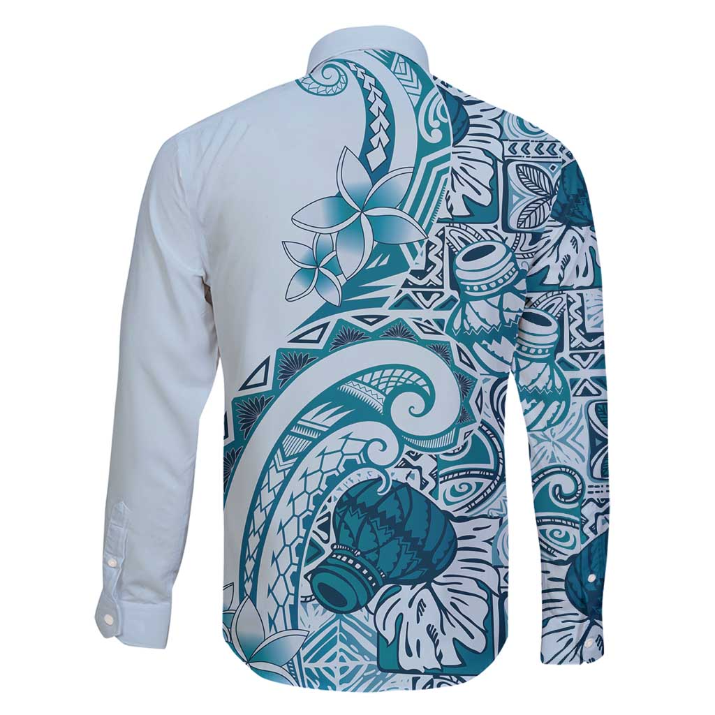 Aloha Hawaii Tapa Family Matching Puletasi and Hawaiian Shirt Cool Turquoise Hawaiian Ipu - Polynesian Pride