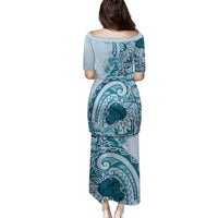 Aloha Hawaii Tapa Family Matching Puletasi and Hawaiian Shirt Cool Turquoise Hawaiian Ipu - Polynesian Pride