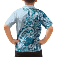 Aloha Hawaii Tapa Family Matching Short Sleeve Bodycon Dress and Hawaiian Shirt Cool Turquoise Hawaiian Ipu - Polynesian Pride