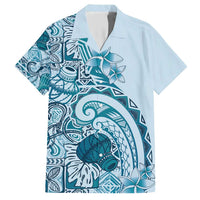 Aloha Hawaii Tapa Family Matching Short Sleeve Bodycon Dress and Hawaiian Shirt Cool Turquoise Hawaiian Ipu - Polynesian Pride