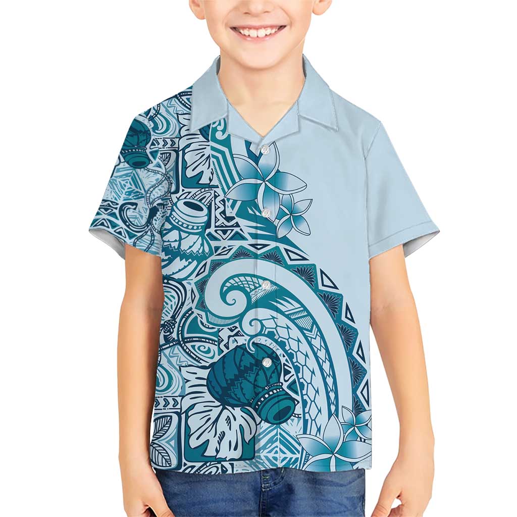 Aloha Hawaii Tapa Family Matching Short Sleeve Bodycon Dress and Hawaiian Shirt Cool Turquoise Hawaiian Ipu - Polynesian Pride