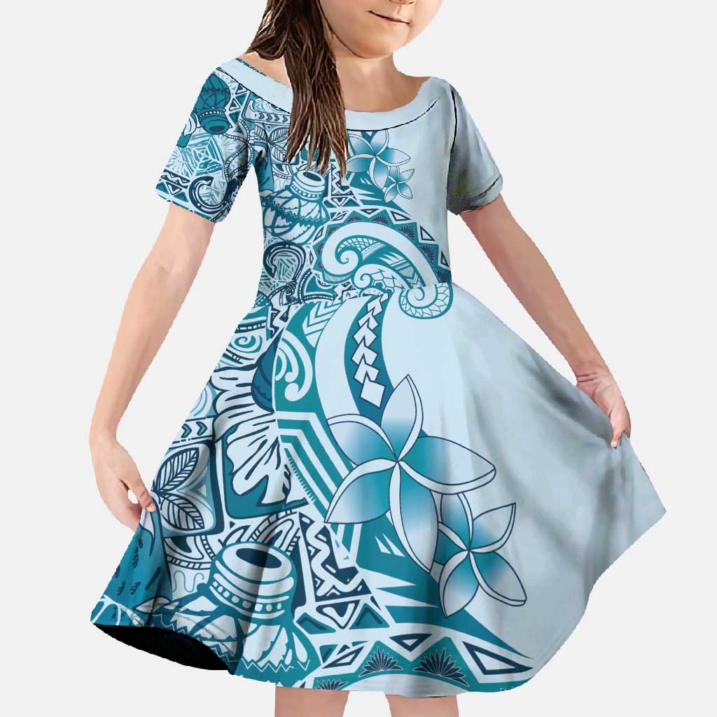 Aloha Hawaii Tapa Family Matching Summer Maxi Dress and Hawaiian Shirt Cool Turquoise Hawaiian Ipu - Polynesian Pride