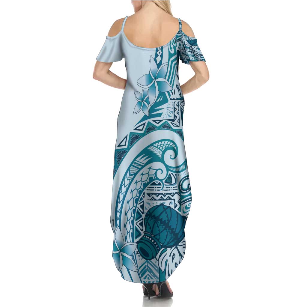 Aloha Hawaii Tapa Family Matching Summer Maxi Dress and Hawaiian Shirt Cool Turquoise Hawaiian Ipu - Polynesian Pride