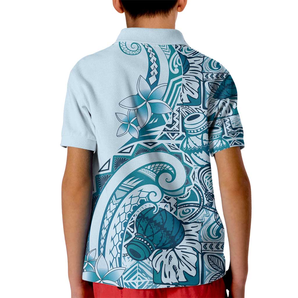 Aloha Hawaii Tapa Kid Polo Shirt Cool Turquoise Hawaiian Ipu - Polynesian Pride