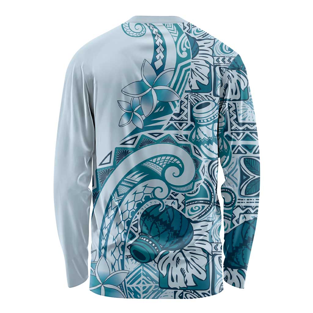 Aloha Hawaii Tapa Long Sleeve Shirt Cool Turquoise Hawaiian Ipu - Polynesian Pride