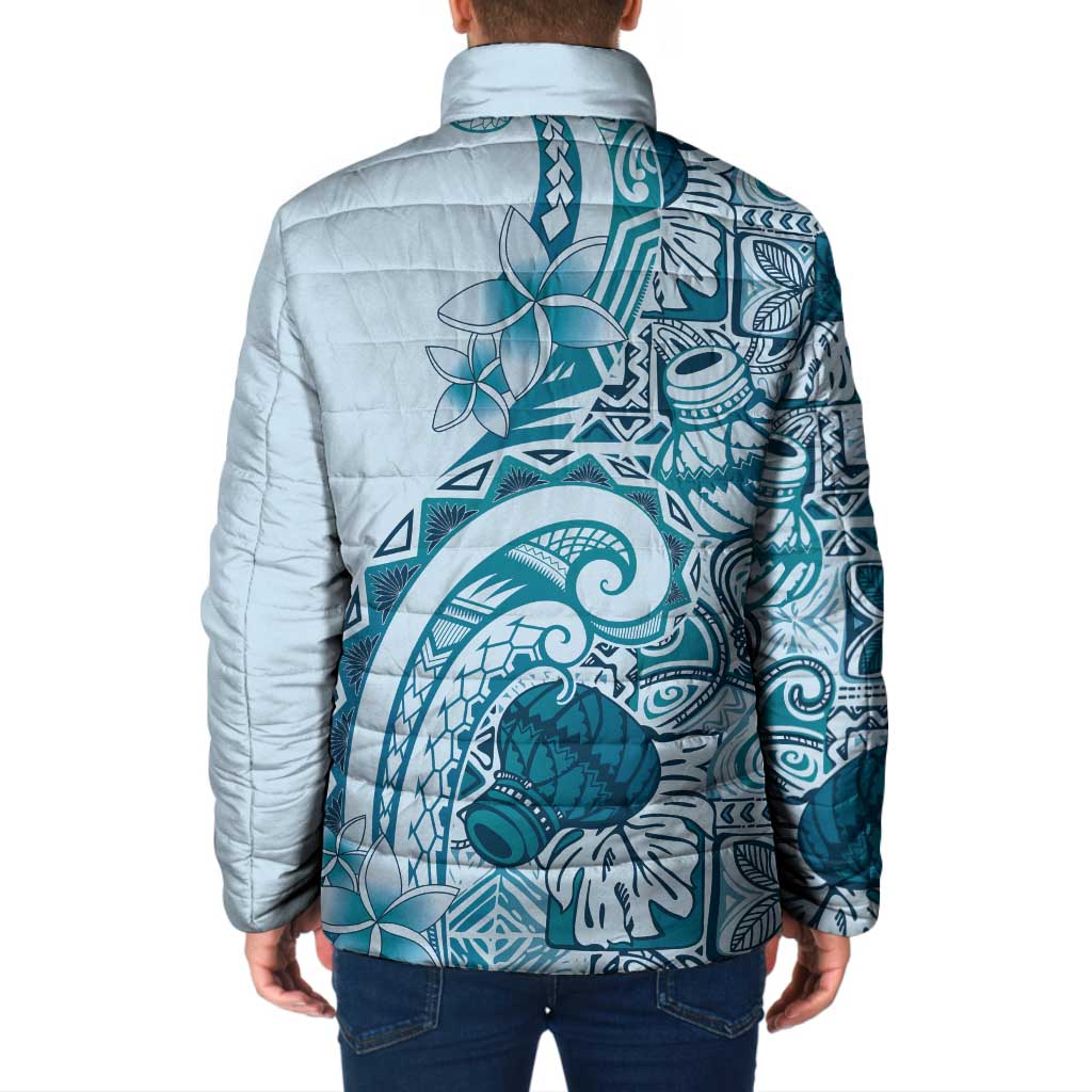 Aloha Hawaii Tapa Padded Jacket Cool Turquoise Hawaiian Ipu - Polynesian Pride