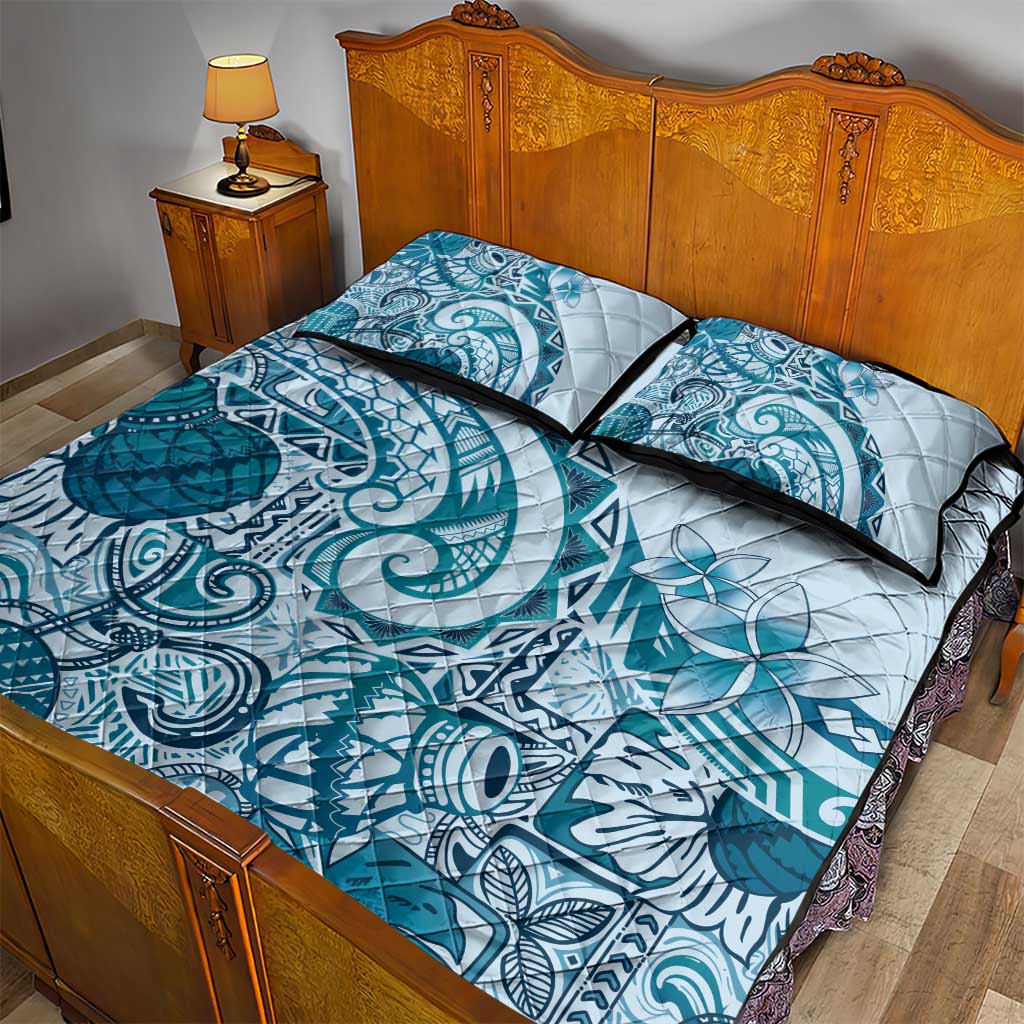 Aloha Hawaii Tapa Quilt Bed Set Cool Turquoise Hawaiian Ipu - Polynesian Pride