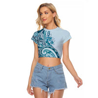 Aloha Hawaii Tapa Raglan Cropped T Shirt Cool Turquoise Hawaiian Ipu - Polynesian Pride