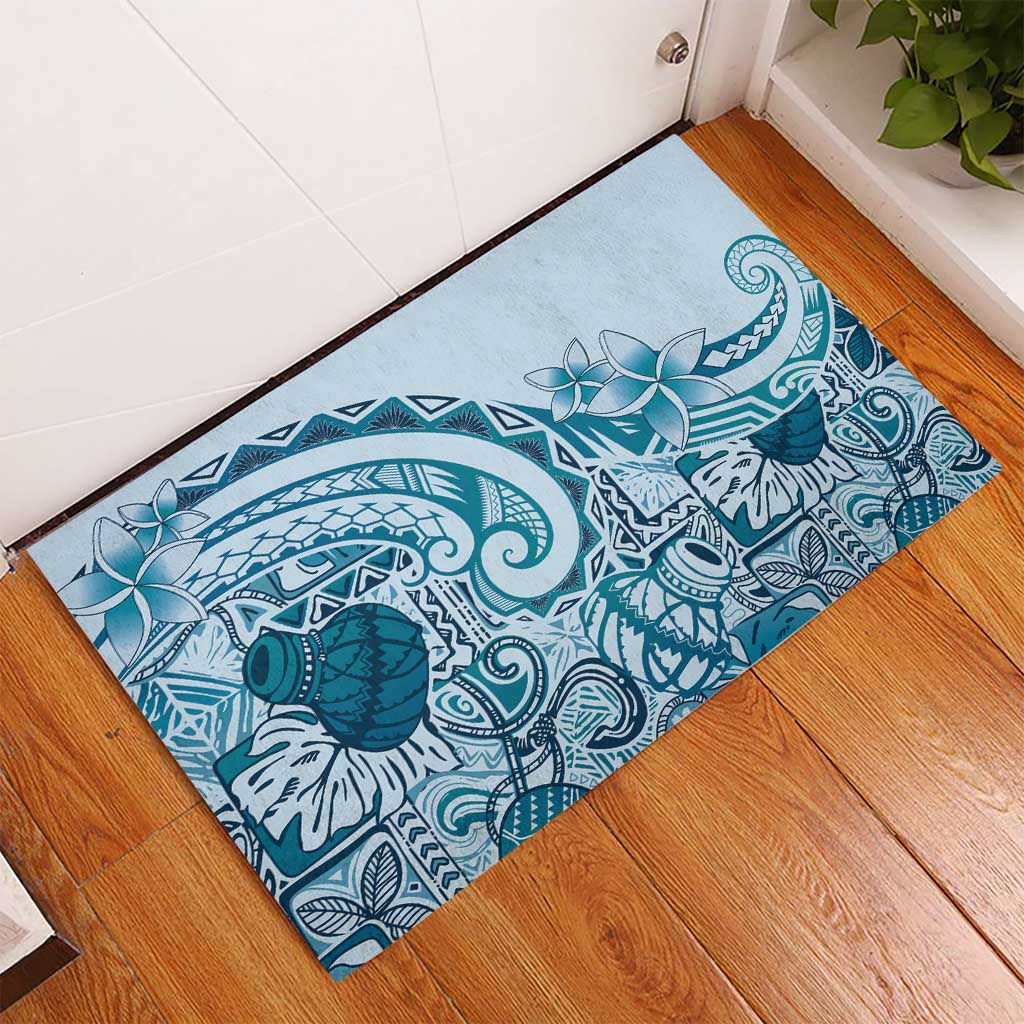 Aloha Hawaii Tapa Rubber Doormat Cool Turquoise Hawaiian Ipu - Polynesian Pride