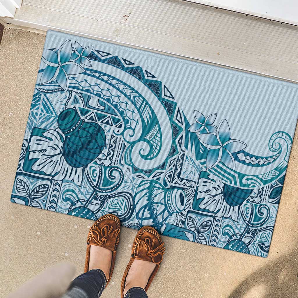 Aloha Hawaii Tapa Rubber Doormat Cool Turquoise Hawaiian Ipu - Polynesian Pride