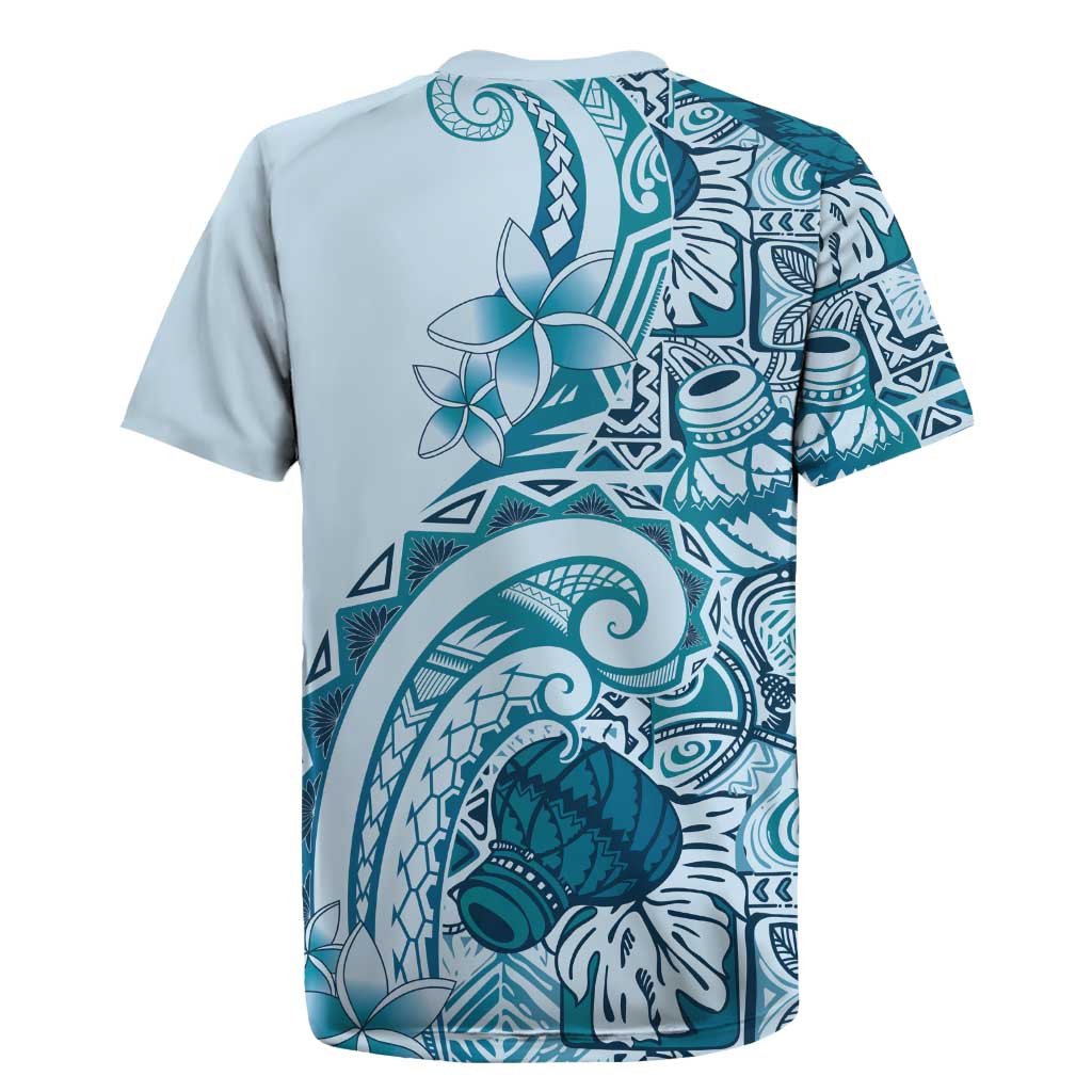 Aloha Hawaii Tapa Rugby Jersey Cool Turquoise Hawaiian Ipu - Polynesian Pride