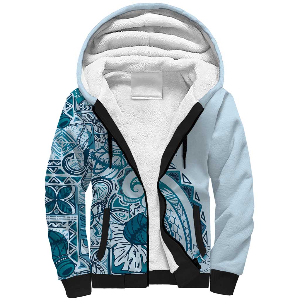 Aloha Hawaii Tapa Sherpa Hoodie Cool Turquoise Hawaiian Ipu - Polynesian Pride