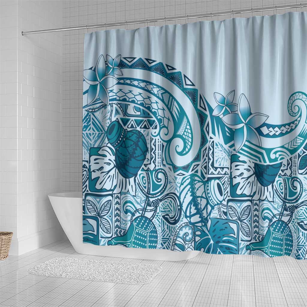 Aloha Hawaii Tapa Shower Curtain Cool Turquoise Hawaiian Ipu - Polynesian Pride