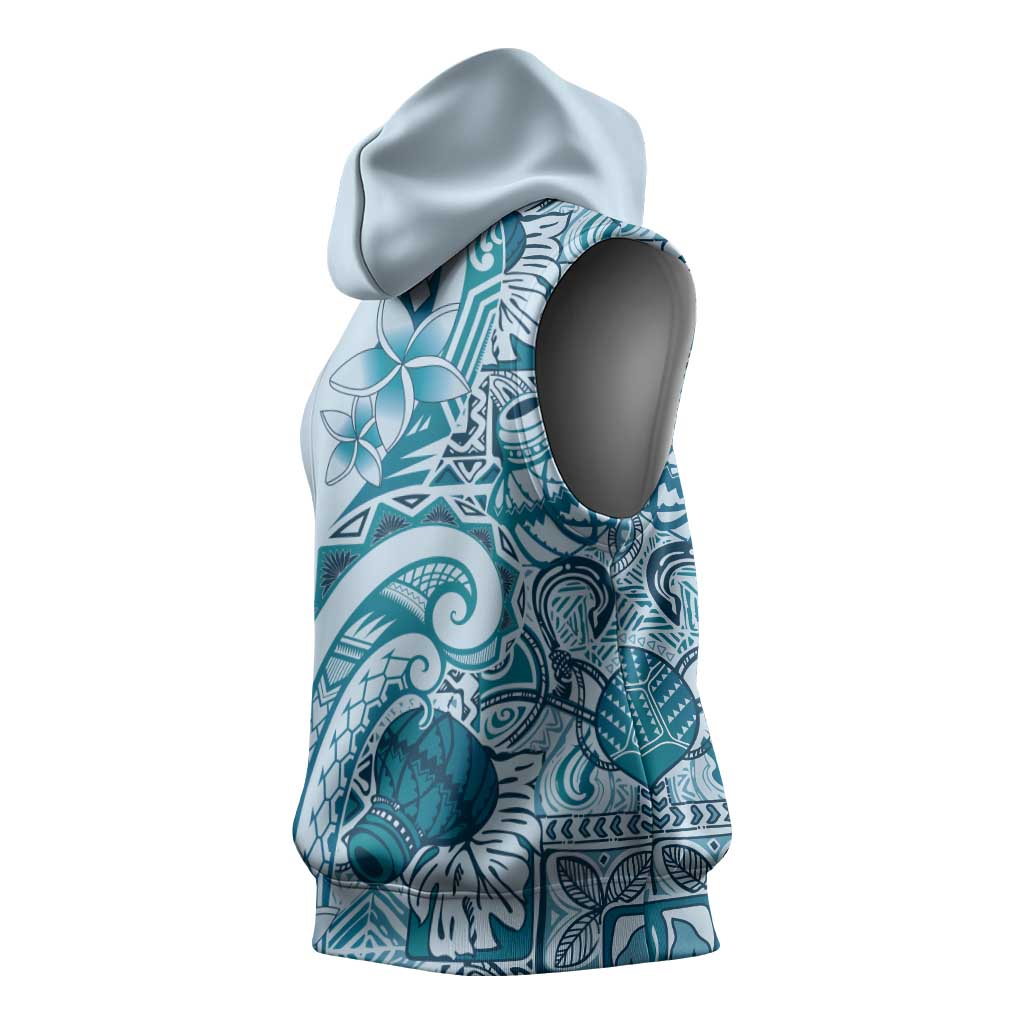 Aloha Hawaii Tapa Sleeveless Hoodie Cool Turquoise Hawaiian Ipu - Polynesian Pride