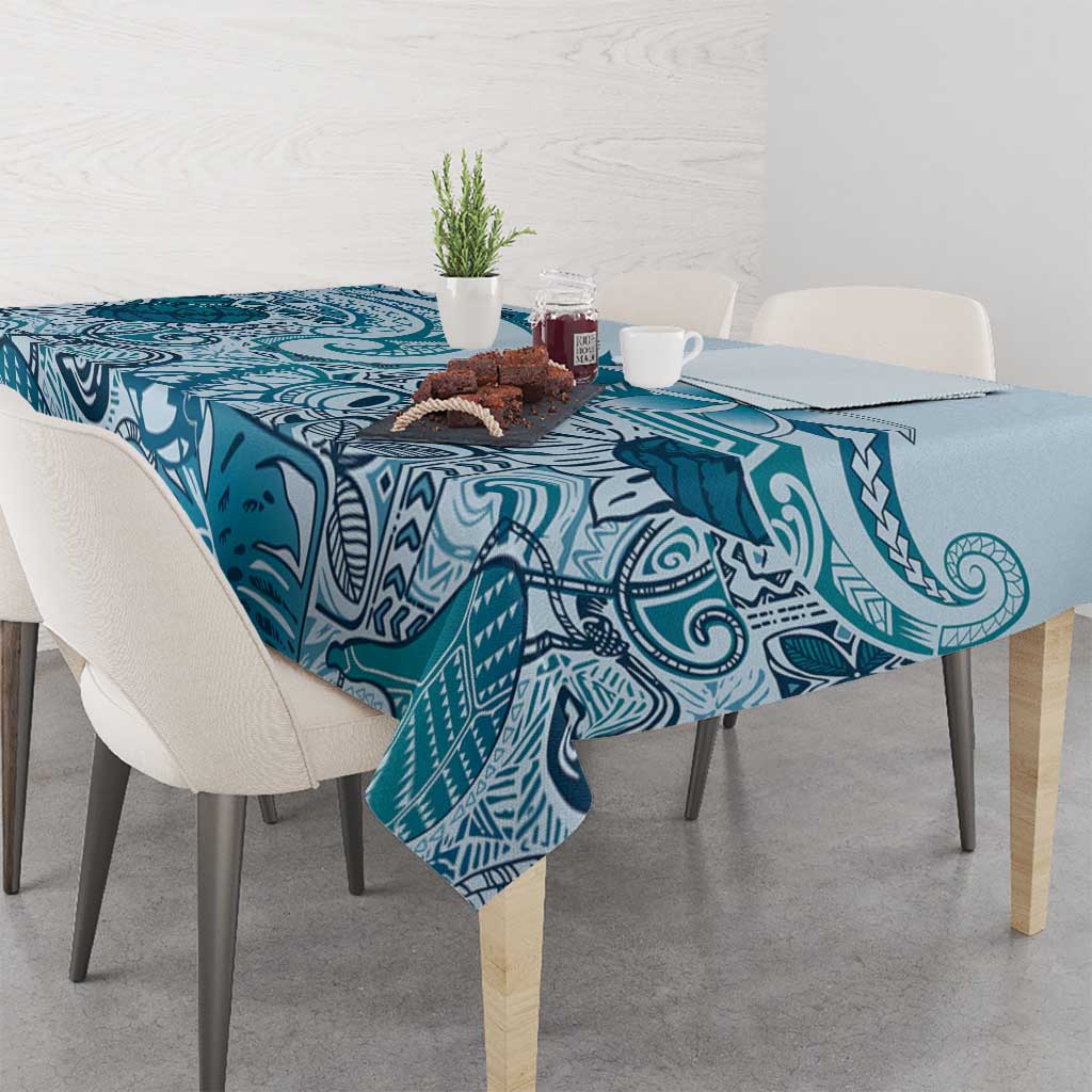 Aloha Hawaii Tapa Tablecloth Cool Turquoise Hawaiian Ipu - Polynesian Pride