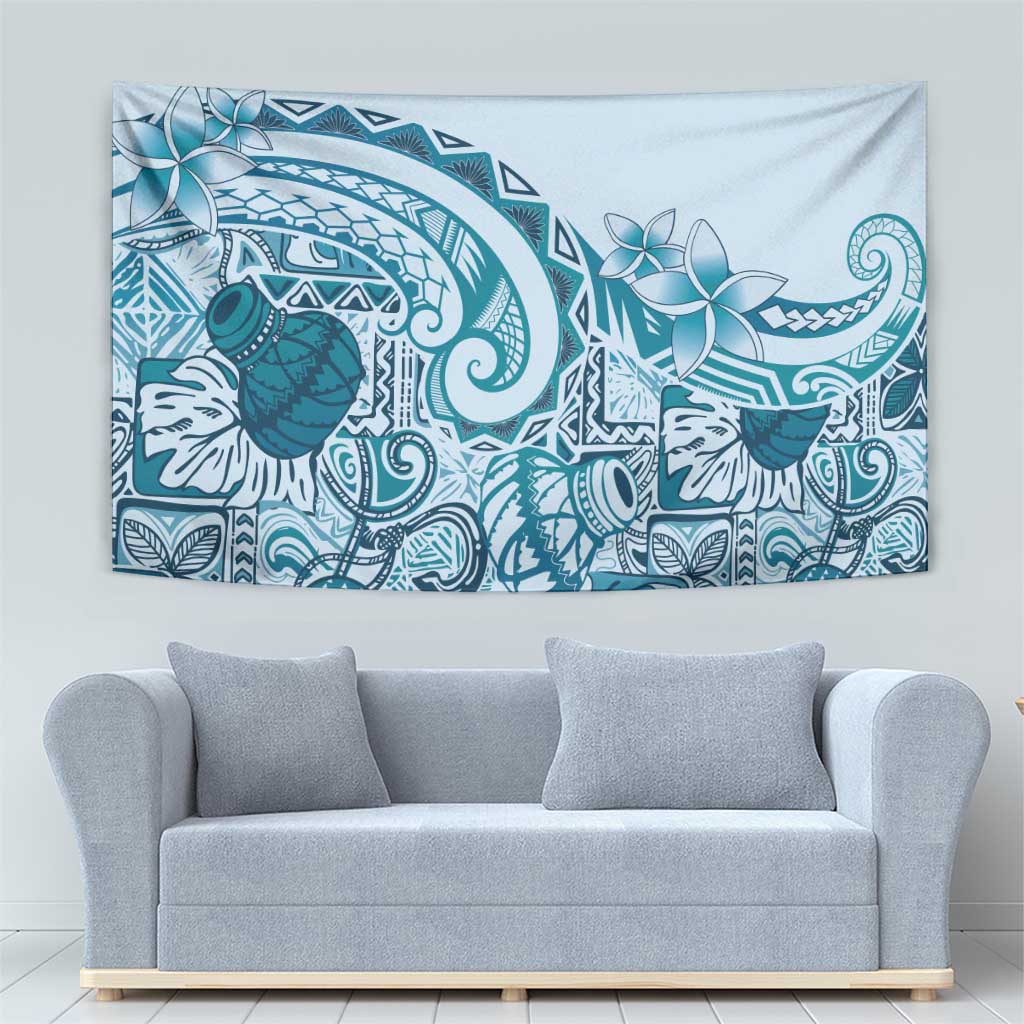 Aloha Hawaii Tapa Tapestry Cool Turquoise Hawaiian Ipu - Polynesian Pride