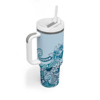 Aloha Hawaii Tapa Tumbler With Handle Cool Turquoise Hawaiian Ipu - Polynesian Pride