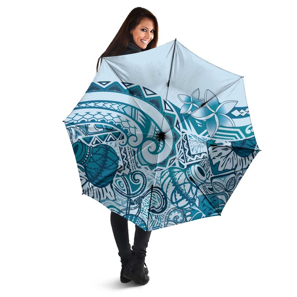 Aloha Hawaii Tapa Umbrella Cool Turquoise Hawaiian Ipu - Polynesian Pride