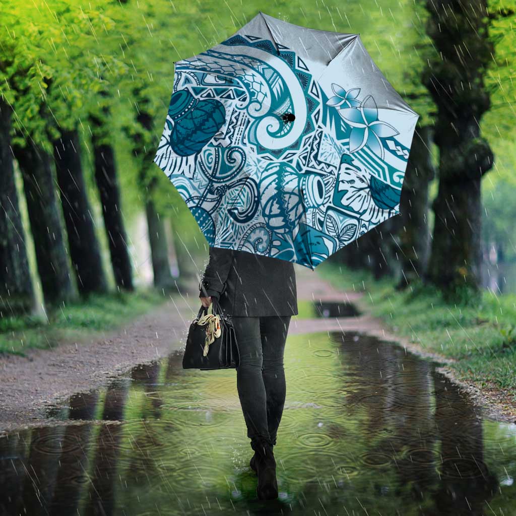 Aloha Hawaii Tapa Umbrella Cool Turquoise Hawaiian Ipu - Polynesian Pride