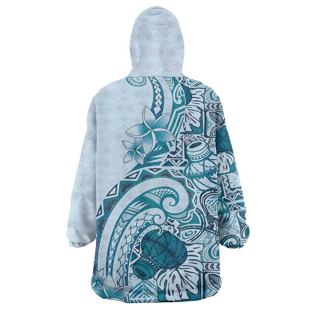 Aloha Hawaii Tapa Wearable Blanket Hoodie Cool Turquoise Hawaiian Ipu - Polynesian Pride