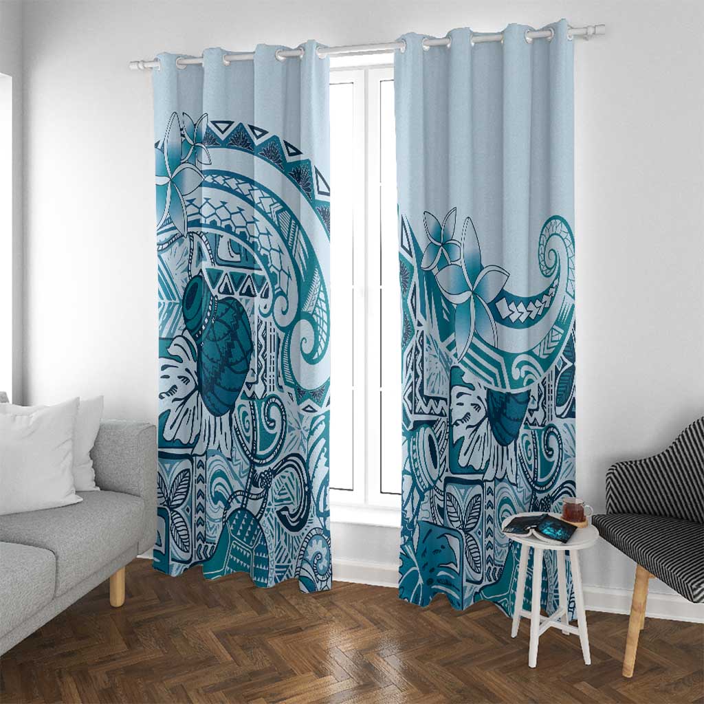 Aloha Hawaii Tapa Window Curtain Cool Turquoise Hawaiian Ipu LT7 With Grommets Turquoise - Polynesian Pride