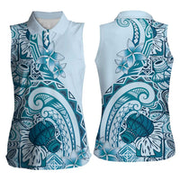 Aloha Hawaii Tapa Women Sleeveless Polo Shirt Cool Turquoise Hawaiian Ipu - Polynesian Pride