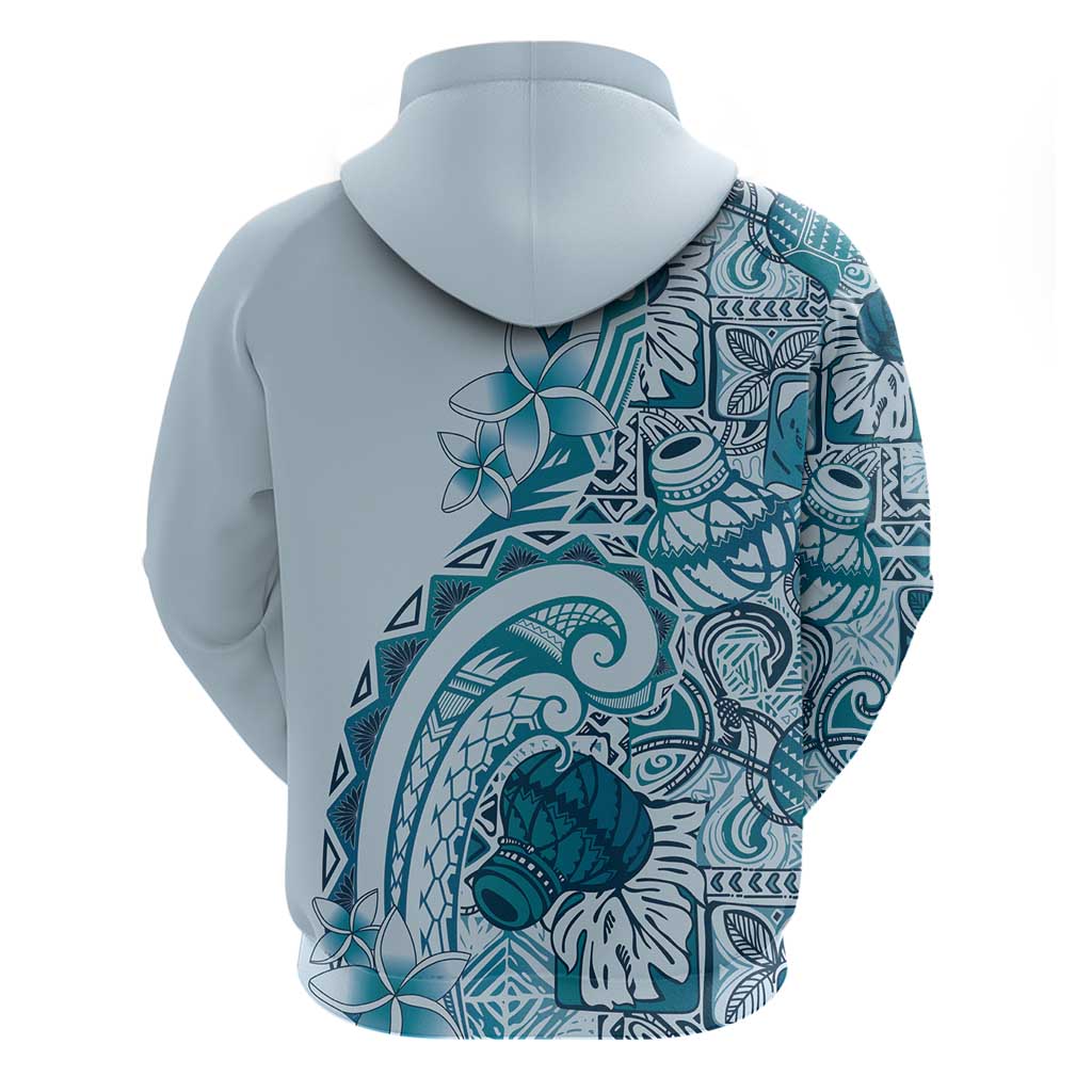Aloha Hawaii Tapa Zip Hoodie Cool Turquoise Hawaiian Ipu - Polynesian Pride