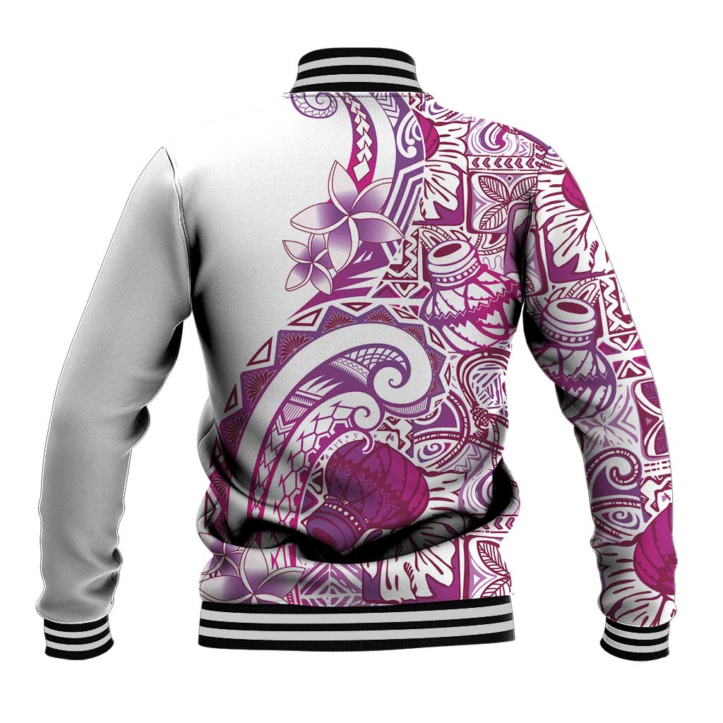Aloha Hawaii Tapa Baseball Jacket Vibrant Fuchsia Hawaiian Ipu - Polynesian Pride