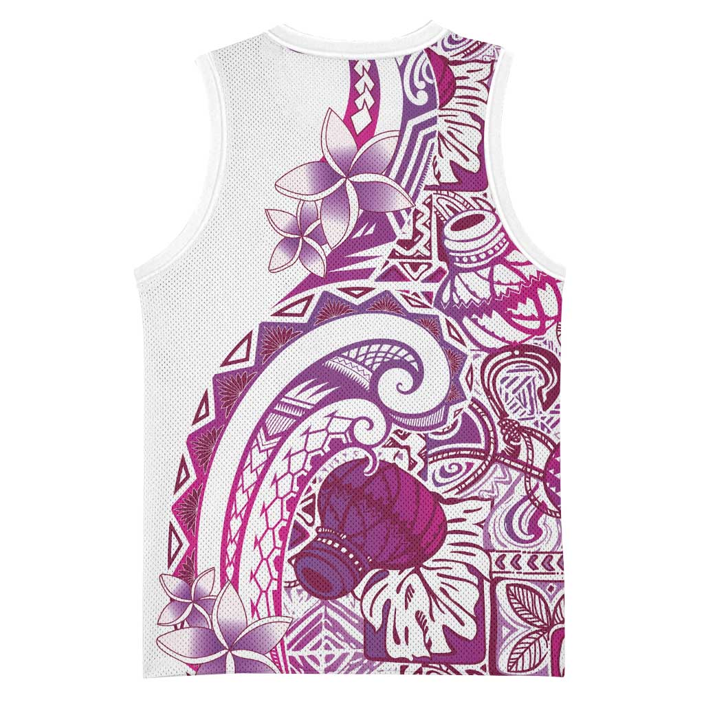 Aloha Hawaii Tapa Basketball Jersey Vibrant Fuchsia Hawaiian Ipu - Polynesian Pride