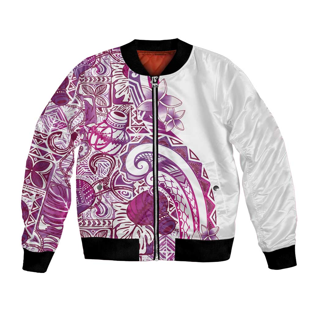 Aloha Hawaii Tapa Bomber Jacket Vibrant Fuchsia Hawaiian Ipu - Polynesian Pride
