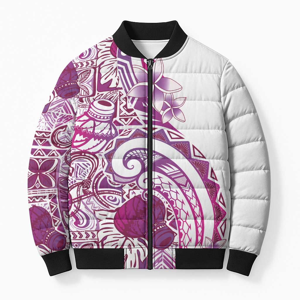Aloha Hawaii Tapa Bomber Puffer Jacket Vibrant Fuchsia Hawaiian Ipu - Polynesian Pride