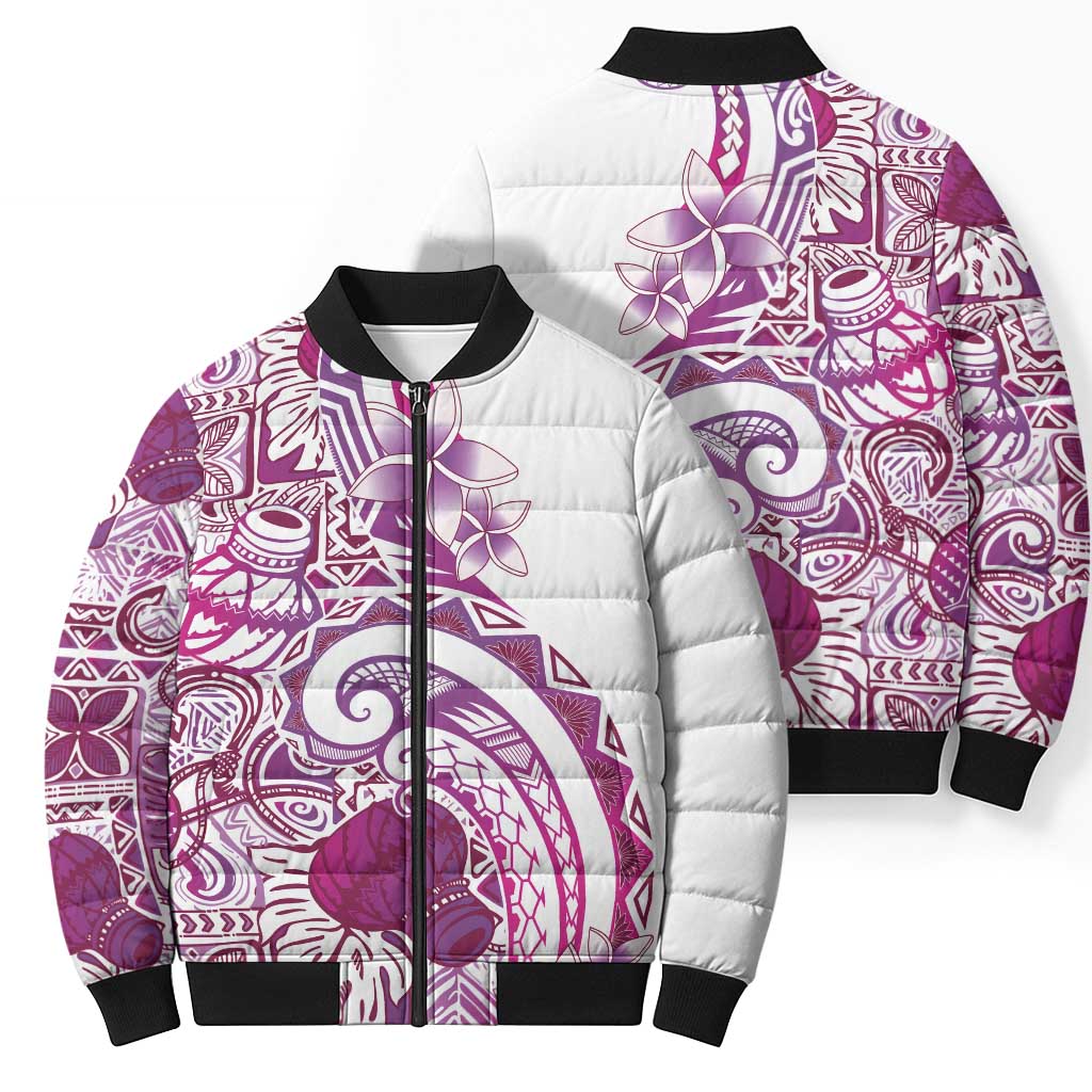 Aloha Hawaii Tapa Bomber Puffer Jacket Vibrant Fuchsia Hawaiian Ipu - Polynesian Pride