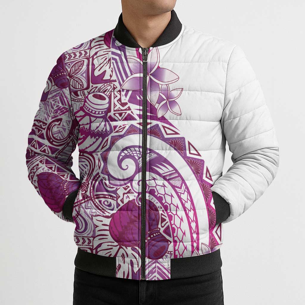 Aloha Hawaii Tapa Bomber Puffer Jacket Vibrant Fuchsia Hawaiian Ipu - Polynesian Pride