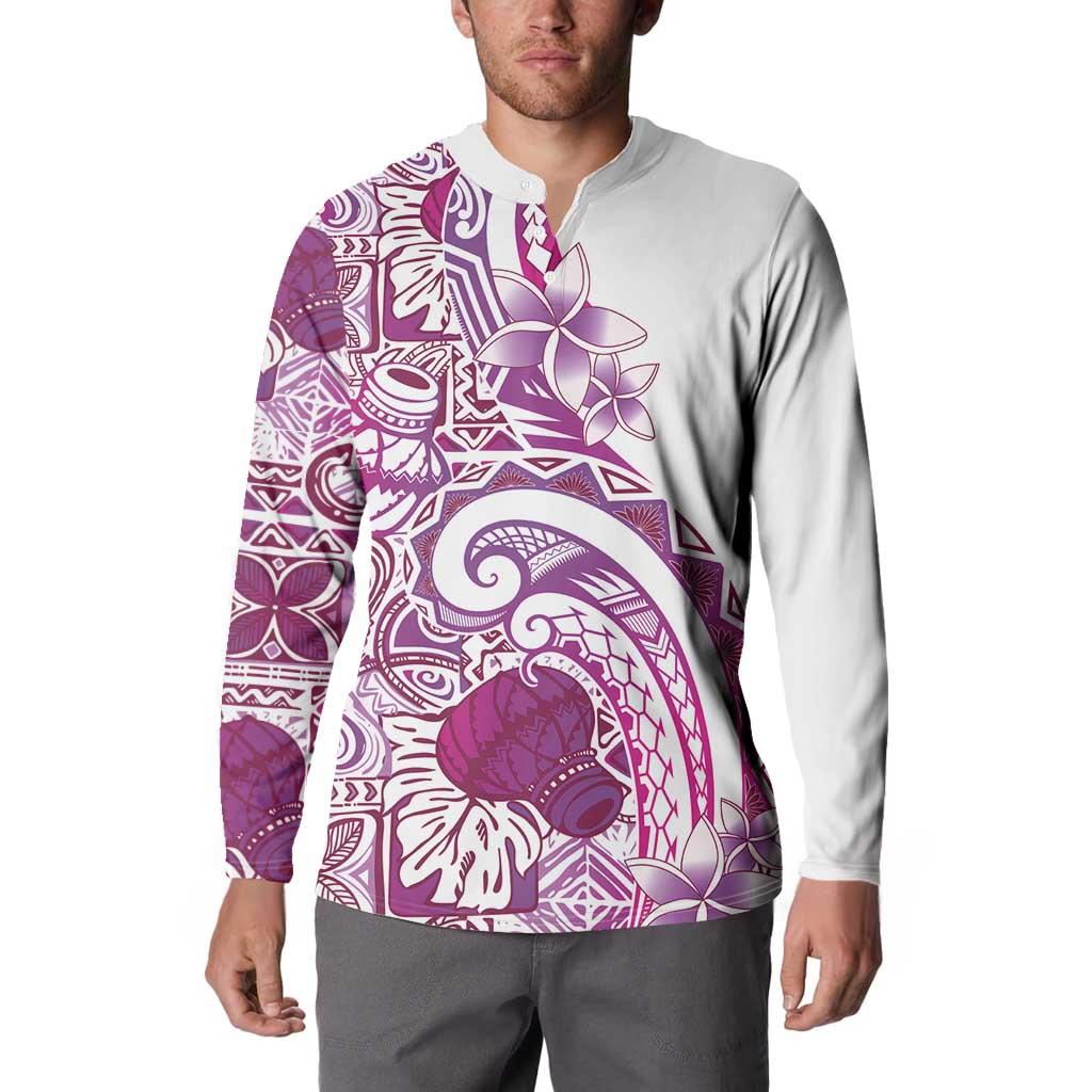 Aloha Hawaii Tapa Button Sweatshirt Vibrant Fuchsia Hawaiian Ipu - Polynesian Pride