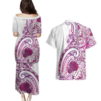 Aloha Hawaii Tapa Couples Matching Puletasi and Hawaiian Shirt Vibrant Fuchsia Hawaiian Ipu - Polynesian Pride