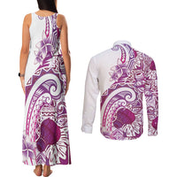 Aloha Hawaii Tapa Couples Matching Tank Maxi Dress and Long Sleeve Button Shirt Vibrant Fuchsia Hawaiian Ipu - Polynesian Pride