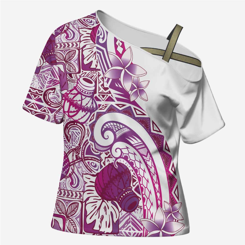 Aloha Hawaii Tapa Cross Shoulder Shirt Vibrant Fuchsia Hawaiian Ipu - Polynesian Pride