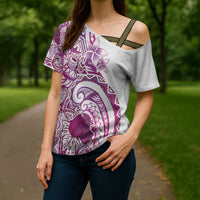 Aloha Hawaii Tapa Cross Shoulder Shirt Vibrant Fuchsia Hawaiian Ipu - Polynesian Pride