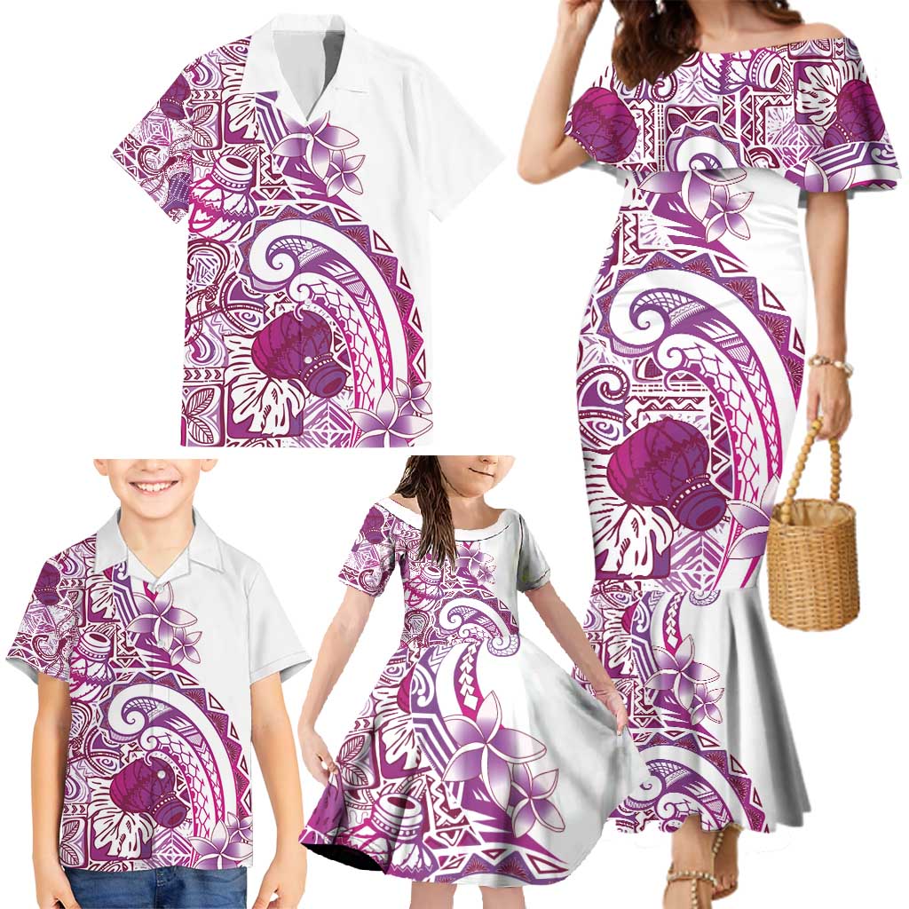 Aloha Hawaii Tapa Family Matching Mermaid Dress and Hawaiian Shirt Vibrant Fuchsia Hawaiian Ipu - Polynesian Pride