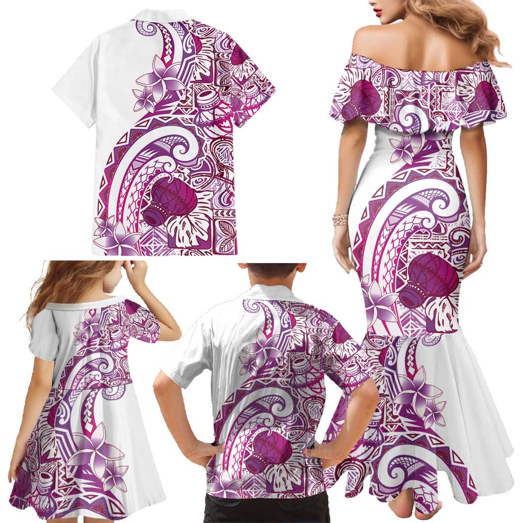 Aloha Hawaii Tapa Family Matching Mermaid Dress and Hawaiian Shirt Vibrant Fuchsia Hawaiian Ipu - Polynesian Pride