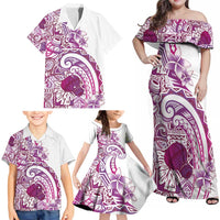Aloha Hawaii Tapa Family Matching Off Shoulder Maxi Dress and Hawaiian Shirt Vibrant Fuchsia Hawaiian Ipu - Polynesian Pride