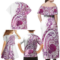 Aloha Hawaii Tapa Family Matching Off Shoulder Maxi Dress and Hawaiian Shirt Vibrant Fuchsia Hawaiian Ipu - Polynesian Pride